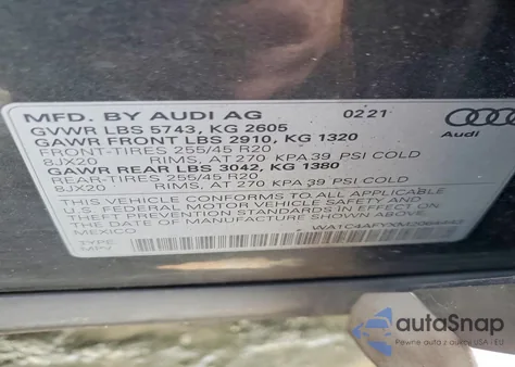 2021 Audi Sq5 Prestige из США, поврежденный, VIN WA1C4AFYXM2064443